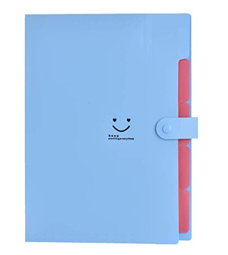 Kisdo Expanding File Folder 5 Pockets with Labels Accordion Document Organizer A4 Letter Size Snap Closure with 68Pcs File Folders Labels for School and Office Blue