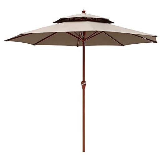 parasoll 2,7 M/9 Fot Vindtätt Parasoll för Solskydd, Imitation Av Trä Ådring Metall Mittpelare Paraply - för Hotellets Strandgrillbar Gård, Lätt att Städa (Color : Khaki)