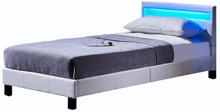 Bild von Home Deluxe - LED Bett Astro - Weiß, 90 x 200 cm - Inkl. Lattenrost I Polsterbett Design Bett inkl. Beleuchtung