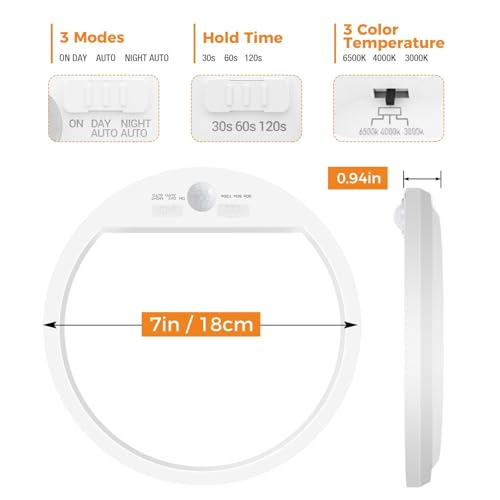 slochi LED Ceiling Light with Motion Sensor, 3000K-4000K-6500K & 100W Equivalent Motion Sensor Lights Indoor, 15W 1500LM 18cm Bathroom Ceiling Light for Bath,Porch,Stairs,Garage - Cosy Home Interiors slochi LED Ceiling Light with Motion Sensor, 3000K-4000K-6500K & 100W Equivalent Motion Sensor Lights Indoor, 15W 1500LM 18cm Bathroom Ceiling Light for Bath,Porch,Stairs,Garage - Image 8