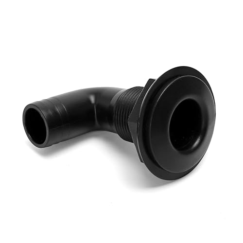 BuleVina 1 inch (25mm) Dia Thru-Hulls Fittings for Boats Hose, 90 Degree Bilge Pump Through Hulls, Water Scupper Drain in Marine Plastic (1PC, Black)