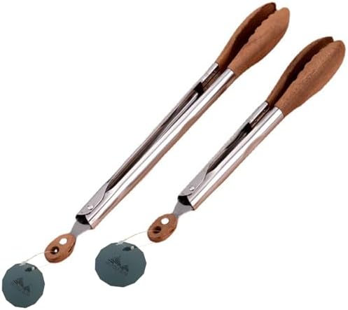 H&Zebrabro 2 Pcs Food Tongs with Wood Tip, Salad Tong for Cooking, Serving, Grill, Kitchen Tongs Stainless Steel Handle, Kitchen Tools Set