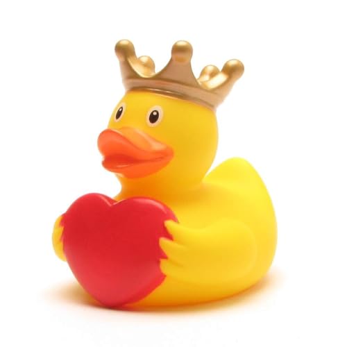 Duckshop I Canard de bain Roi avec cœur de vœux I Canard de bain couineur - L : 9 cm I Canard de bain I Canard de bain I Cadeau Saint-Valentin I Collectionneur de cadeau