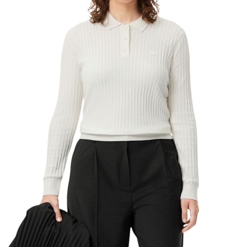 Lacoste Camisa polo feminina de malha canelada com ajuste regular, Farinha, 40