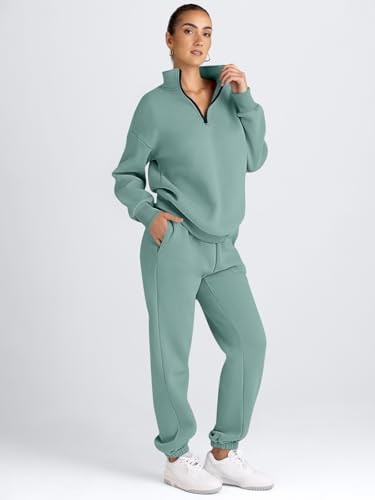 Image of AUTOMET Women's Sweatsuits 2 Piece Outfits Lounge Sets | Cozy Airport Outfits,Casual Sweat Sets for Fall and Winter,Half Zip Pullover and Baggy Sweatpants with Pockets