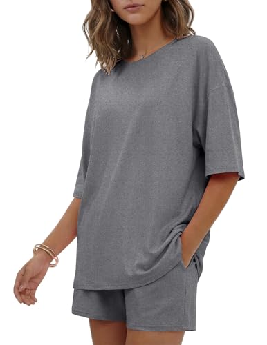 Image of Ekouaer Women's Two Piece Lounge Set Oversized Boxy T-shirt Casual Short Sets Summer Travel Matching Set 2026 Fashion