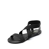 DREAM PAIRS Women's Elastic Ankle Strap Flat Sandals Summer Dressy Shoes Cute Strappy Gladiator Sandals,Size 11,All Black-Elastic,ELATICA-6