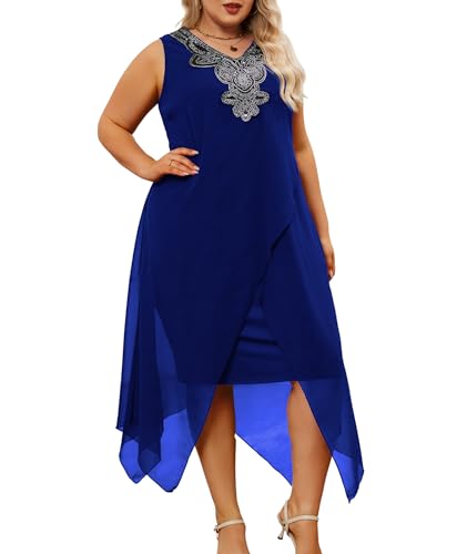 Image of OCSTRADE Womens Plus Size Chiffon Dress Loose Sleeveless Flowy Cocktail Party Midi Dresses