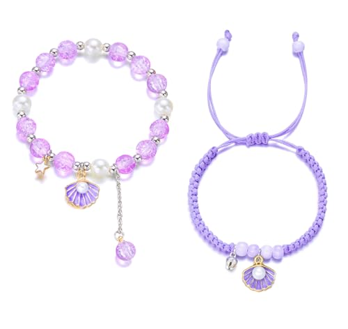 2Pcs Sea Shell Starfish Bracelets Bohemian Shell Jewelry Handmade Braided Beaded Pearls Charm Bracelet Summer Beach Holiday Accessory Decoration