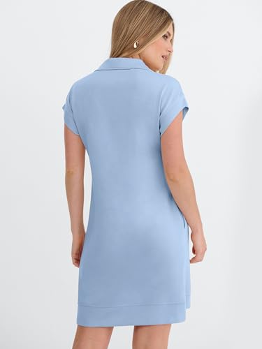 Image of ANRABESS Womens Summer Casual Half Zip Cap Sleeve Trendy Wrinkle-Free Tshirt Dress 2026 Spring Beach Vacation Short Dresses
