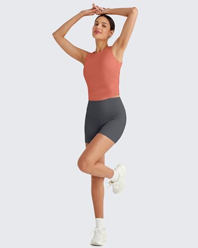 Image of G4Free Skimetic Workout Tank Tops for Women Side Ruched Sleeveless High Neck Crop Top Summer Athletic Gym Shirts