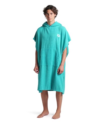 ARENA Unisex Cotton Poncho Soft Hooded Towel with Front Pocket Easy Changing Post Swim Warmth and Comfort for Beach Pool or Surf, Water/White, Large/X-Large2