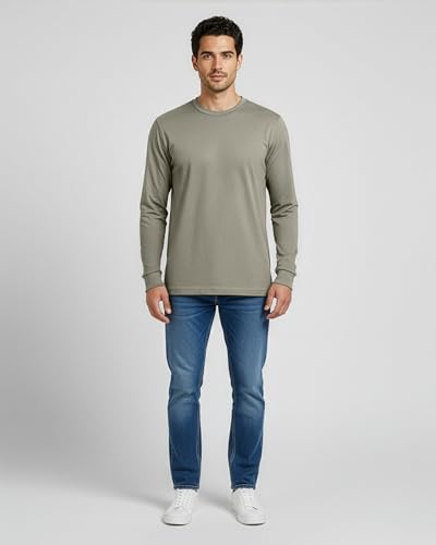 Image of Real Essentials 4 Pack: Men's Cotton Long Sleeve Crew Neck T-Shirt - Soft Work Casual Jersey Tees