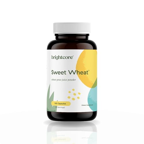 Brightcore Nutrition Sweet Wheat, Ready-to-Drink Athletic Greens, Super Greens with Digestive Enzymes for Digestive Health and Immune Boost, 180 Wheatgrass Juice Powder Capsules