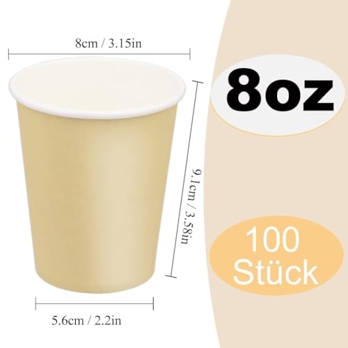 MASPHY 100 Stück Khaki Pappbecher, 240ml/8 oz Kaffeebecher Pappe Einweg – Ansicht 2