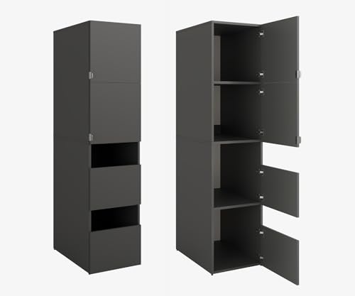 PLATAN ROOM Hochschrank Badschrank Beatrice 187 x 45 x 65 cm Wäscheschrank Badregal Schrank für das Badezimmer (Anthrazit, 45 cm breit)