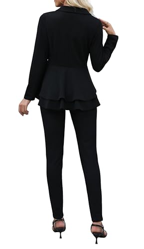 Salimdy Sexy 2 Piece Outfits for Women Long Sleeve Solid Blazer with Pants Casual Elegant Business Suit Sets Black S