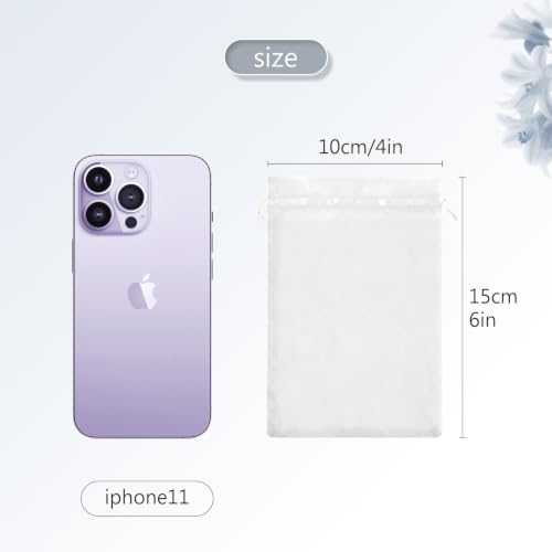 Image of FUNFERY 100PCS White Organza Gift Bags 4x6in,Drawstring Pouch for Jewelry