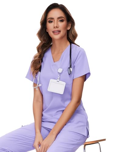 Scrubs Tops for Woman - Soft Stretch, V-Neck Tops, Light Purple, M - image 3