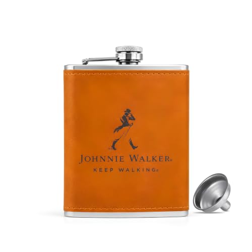 Image of Stainless Steel Hip Flask for Men & Women 8oz (236ml) - Whisky Flask Vodka Alcoholic Liquor Holder with Funnel Drinks Pocket Carrying Case - Leakproof Travel Flasks for Drinks, (Brown JW)