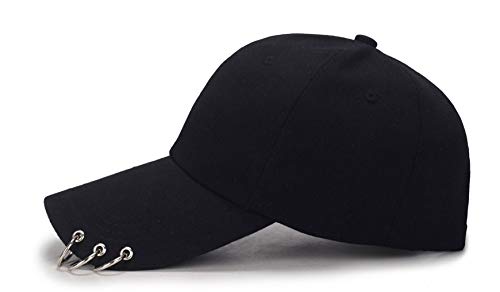 Withmoons Kpop Hat Iron Rings Cotton Baseball Cap Snapback Cw00309 (Black) #TOP2