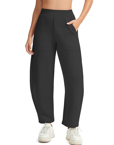 H Hellisal Womens Baggy Wide Leg Pants Barrel Leg Sweatpants Casual Elastic Waisted Stretch Travel Pants with Pockets Black