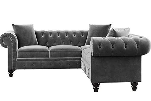 Image of A to Z Furniture Classic Chesterfield Sofa Set Luxury Chesterfield Sofa in for Home Living Room & Office (l Shape Grey)
