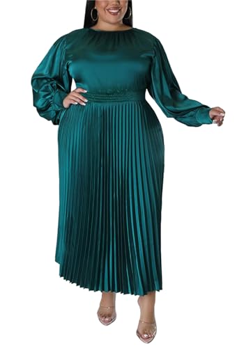 Women's Plus Size Maxi Dresses 2023 Fall Lantern Long Sleeve Flowy Swing Pleated Maxi Dresses