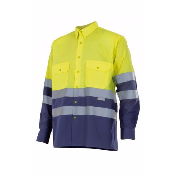 VELILLA 144 / Camisa Bicolor Alta Visibilidad Manga Larga (M, Amarillo Azul)