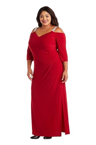 Image of R&M Richards Women's Long Off Shoulder Formal Dress W /Rhinestone Straps, Sweetheart Neckline & Side Slit