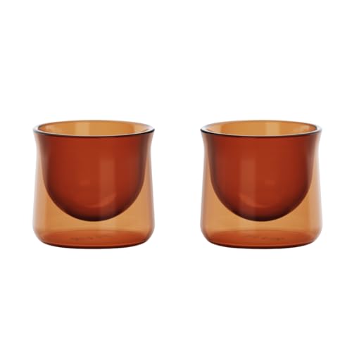 FLUR Espresso Glass (Set of 2): For Espresso and Small Espresso Drinks - Double-Walled Borosilicate Glass - Handmade - 3 oz (Amber)