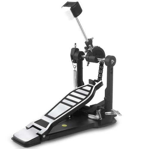 Seteol Single Kick Bass Drum Pedal, Heavy-Duty Double Chain Bass Pedal Foot Percussion Hardware for Intense Play, Fully Adjustable Power Cam System & 4-Sided Beater Drum Set Instrument (Single Pedal)