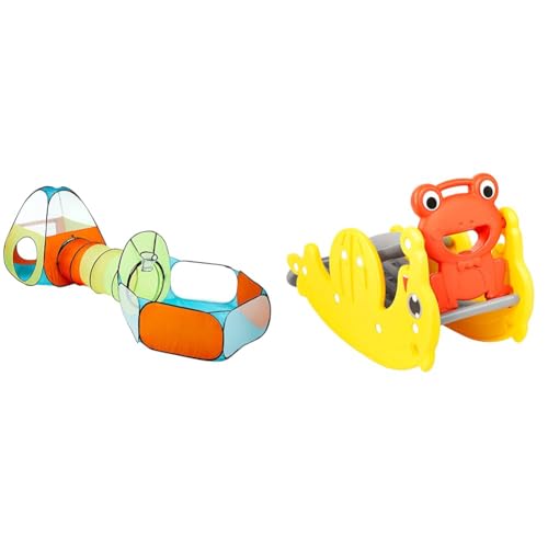 Amazon Brand – Jam & Honey Theme 3 in 1 Combo Tunnel for Kids (Multi Colour), Amazon Brand – Jam & Honey 2 in 1 Foldable Slide & Rocker for Kids|Multi-Purpose|Birthday Gift for Boys & Girls