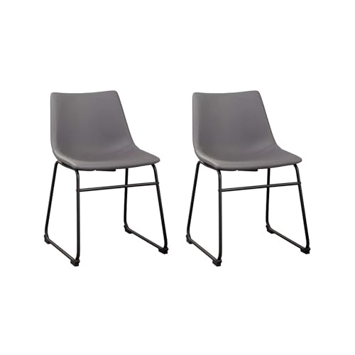 Signature Design by Ashley Centiar Casual Bucket Seat Dining Upholstered Side Chair with Black Metal Base, Set of 2, Faux Leather, 18.75' Seat Height, Gray