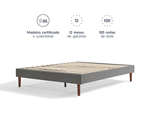 Base de Cama Luuna Mérida, Praticidade e Estilo, Madeira e Tecido, Cinza, King 193cm x 203cm