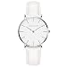 Montres Femme, Allskid Style Minimaliste Faux Cuir Élégant Quartz Montres Bracelet Women Watches (Free, Blanc-Argent)