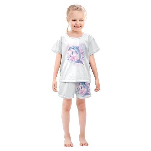 Floral Dolphin Watercolor Pajama Set Short Sleeve Nightwear Soft Clothes Set Summer Pajamas Cotton 5Y3