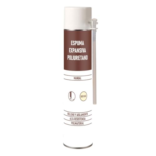 ESPUMA DE POLIURETANO MULTIUSOS Beige con Cánula, Alta Adherencia y Aislamiento, Resistente a Temperaturas Extremas, Expansiva y Pintable, Ideal para Sellado, Fijación y Relleno, Bote 650 ml