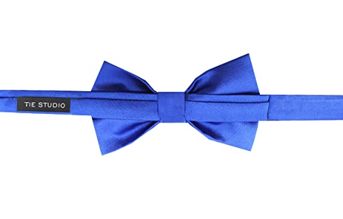 Image of Tie Studio Mens Formal Solid Bow tie | Satin | Microfiber | Standard Size | Premium fabric | Superior Clip Hold | Packaging - Box | Colour - Black Bow Tie (Set of 1)
