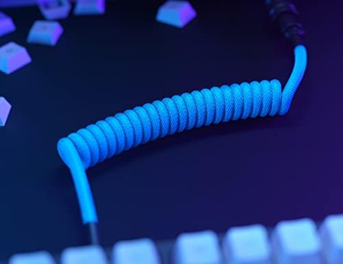 GLORIOUS Coiled Keyboard Cable β Coiled USB C Cable Artisan Braided Cables for Mechanical Gaming Keyboard Coiled Cable - Custom Keyboard Cable (Electric Blue) - 5