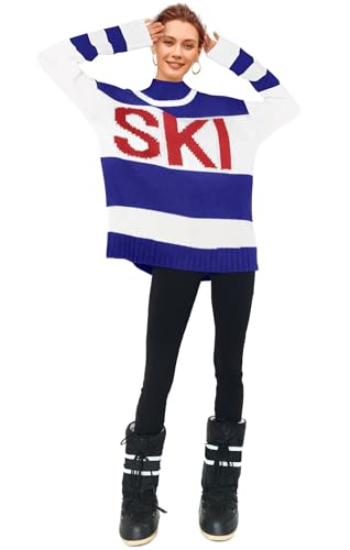 Image of Yousify Womens Sweaters Fall 2025 Oversized Color Block Ski Sweater Crewneck Winter Tops S-2XL