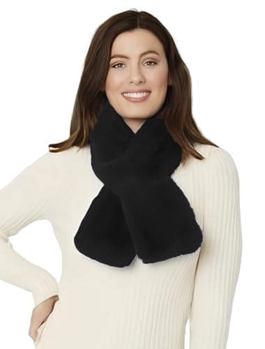 Lina & Lily Damen Winter Schal Halswärmer Kunstfell Kunstpelz Pull-Through (Schwarz)