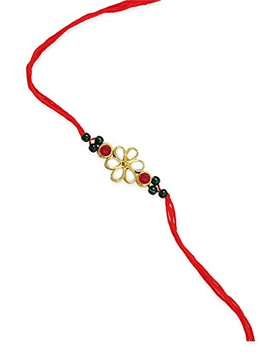 Image of Karatcart Rakhi for Brother Gold-Plated Kundan Rakhi Set of 2 with Roli Chawal
