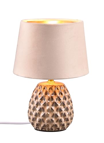 Reality Lampada da tavolo Ariana R51531044, base in ceramica beige, paralume velluto beige/color oro, escl. 1x E14