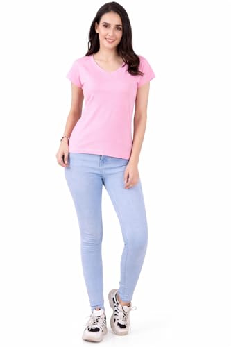Image of Women's V Neck Plain T-Shirt, Black, Short Sleeve, Casual Wear