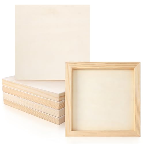 Owevvin 6 Pack 8 x 8 Inch Wood Panel Boards Unfinished Wooden Canvas Panels Boards for Painting Drawing Canvas. DIY Crafts Projects Arts Use with Oils Acrylics