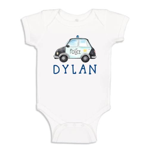 Personalized Police Car Baby Bodysuit One Piece Shirt with Custom Name for Police Officer Baby and Daddy or Mommy