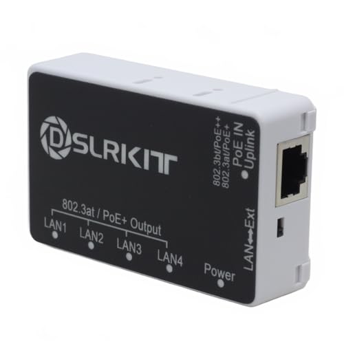 DSLRKIT PoE++ 90watt 5 Port Gigabit PoE Passthrough Switch Extender Repeater 802.3bt in 802.3AT Out