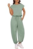 Women's Chic One Piece Outfit Off-Shoulder Lounge Pants Set Romper Jumpsuits With A Stylish Back Cutout Green S