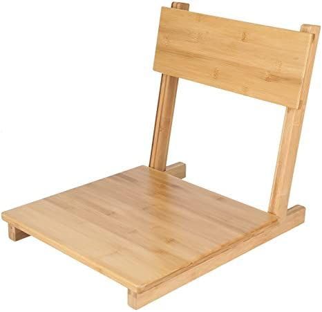MAYAL Wooden Floor Chair with Backrest, Brown and Natural, Low Seating, Japanese Style, Meditation and Reading (Yellow) 1